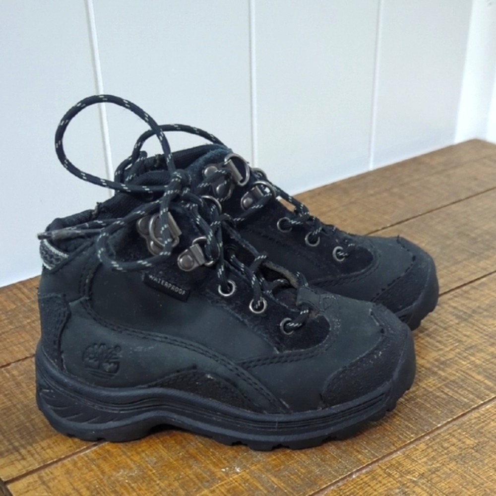 Kids Black Leather Waterproof Boots